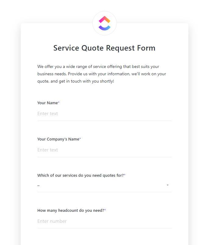 Service Quote Form Template by ClickUp