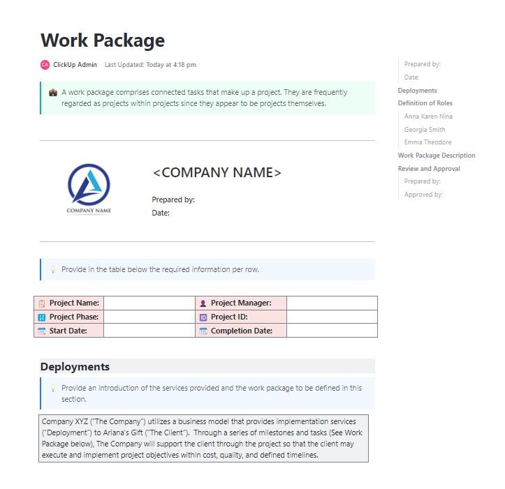 Work Package Services Template by ClickUp