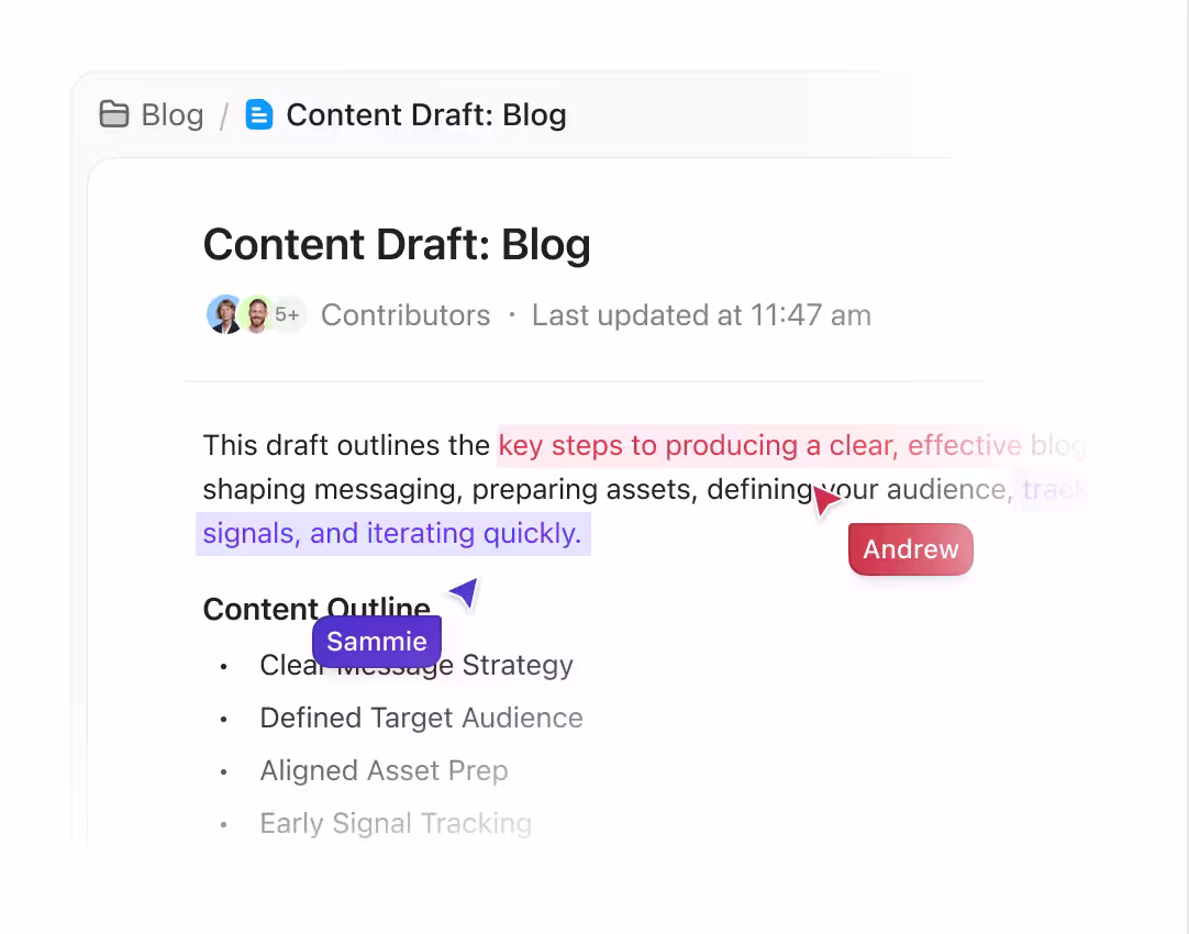 ClickUp Docs collaboration and messaging