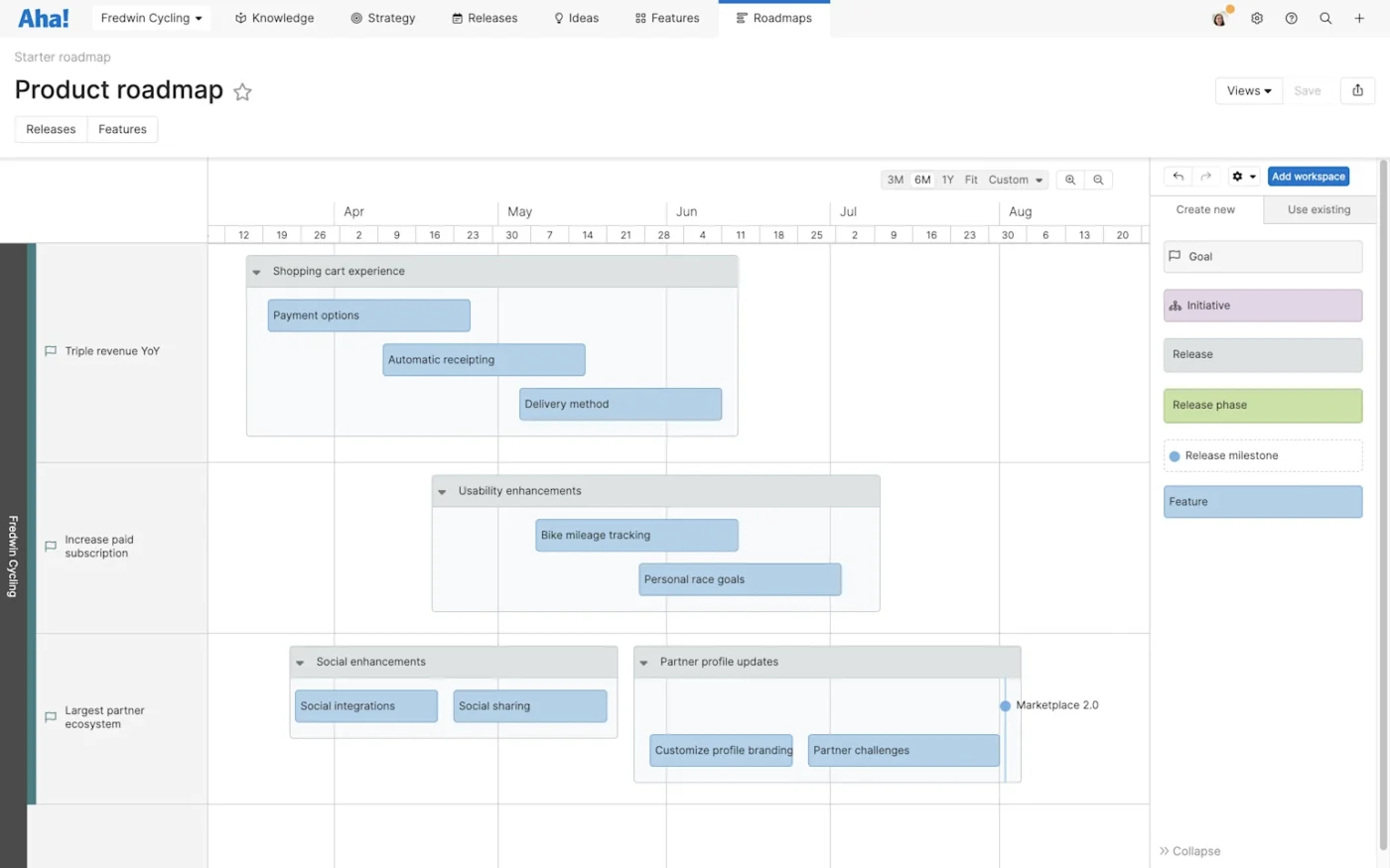 Creare una roadmap di prodotto in Aha!