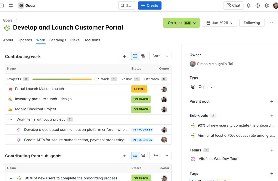 Imposta e effettua il monitoraggio degli obiettivi in Jira