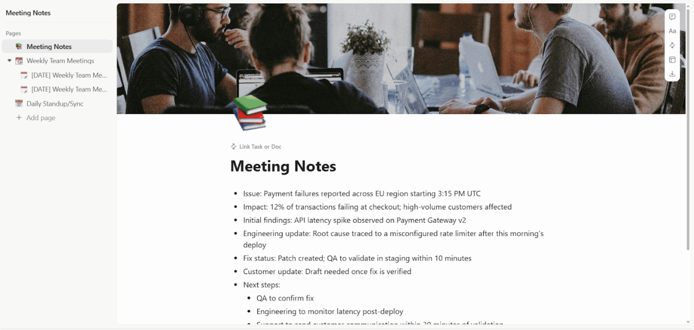 Nested pages in ClickUp Docs