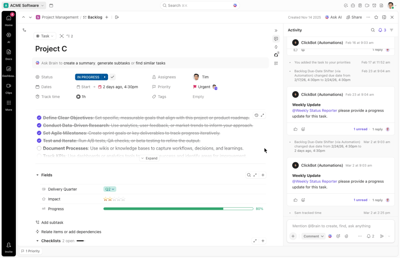 Śledź czas poświęcony na zadania dzięki funkcji śledzenia czasu pracy w ClickUp