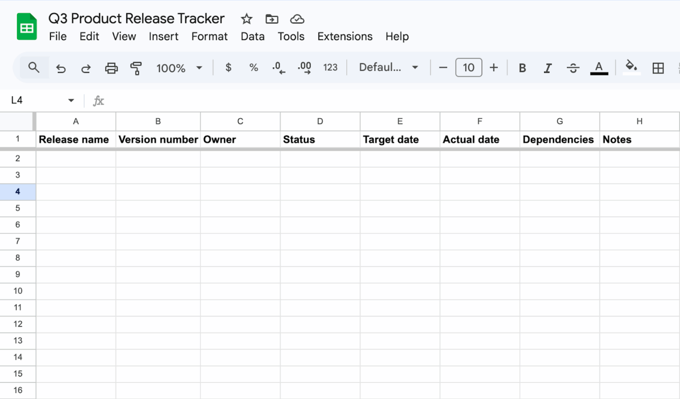 release tracker in google sheets