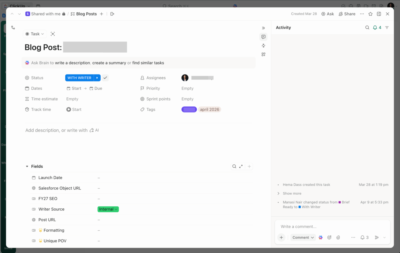 Tạo hồ sơ liên hệ và giao dịch bằng nhiệm vụ ClickUp