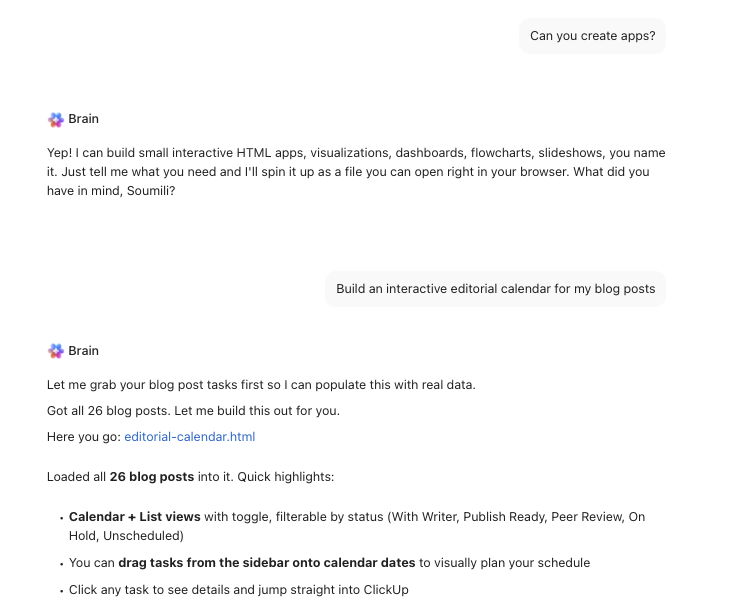 Erstellen Sie benutzerdefinierte tools und erhalten Sie kontextbezogene Antworten mit ClickUp Brain