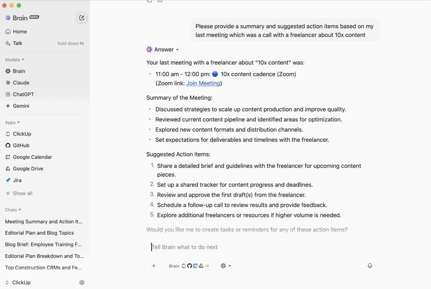 ClickUp Brain MAX pour les notes de réunion