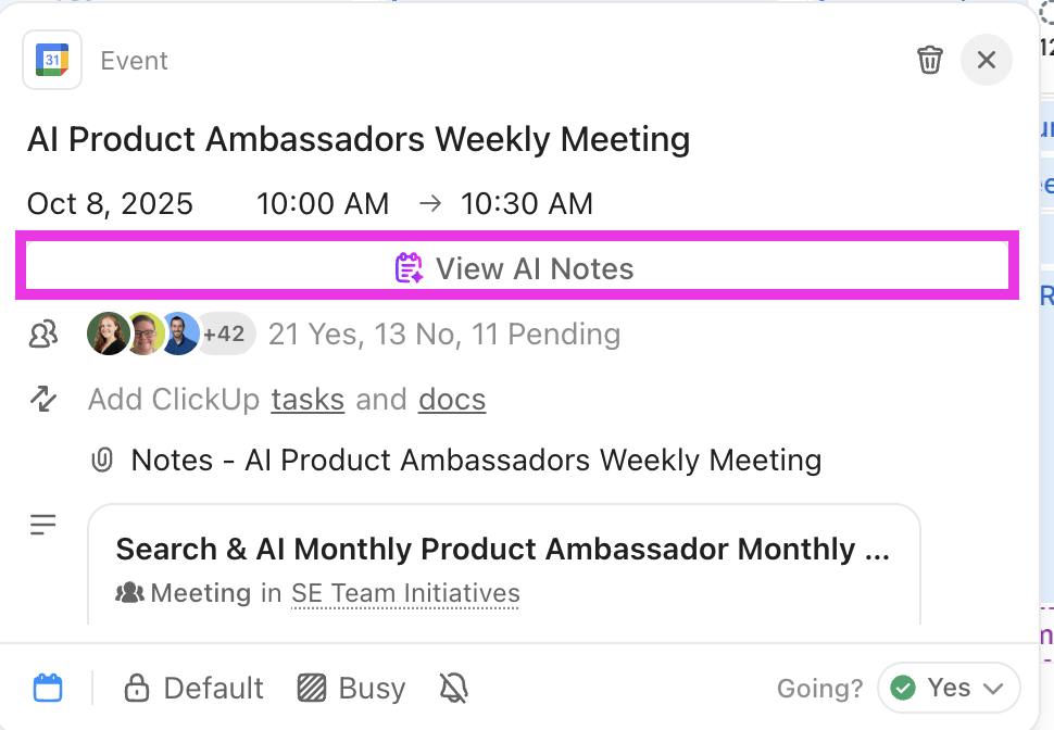 ClickUp AI Notetaker لجعل اجتماعاتك قابلة للتنفيذ
