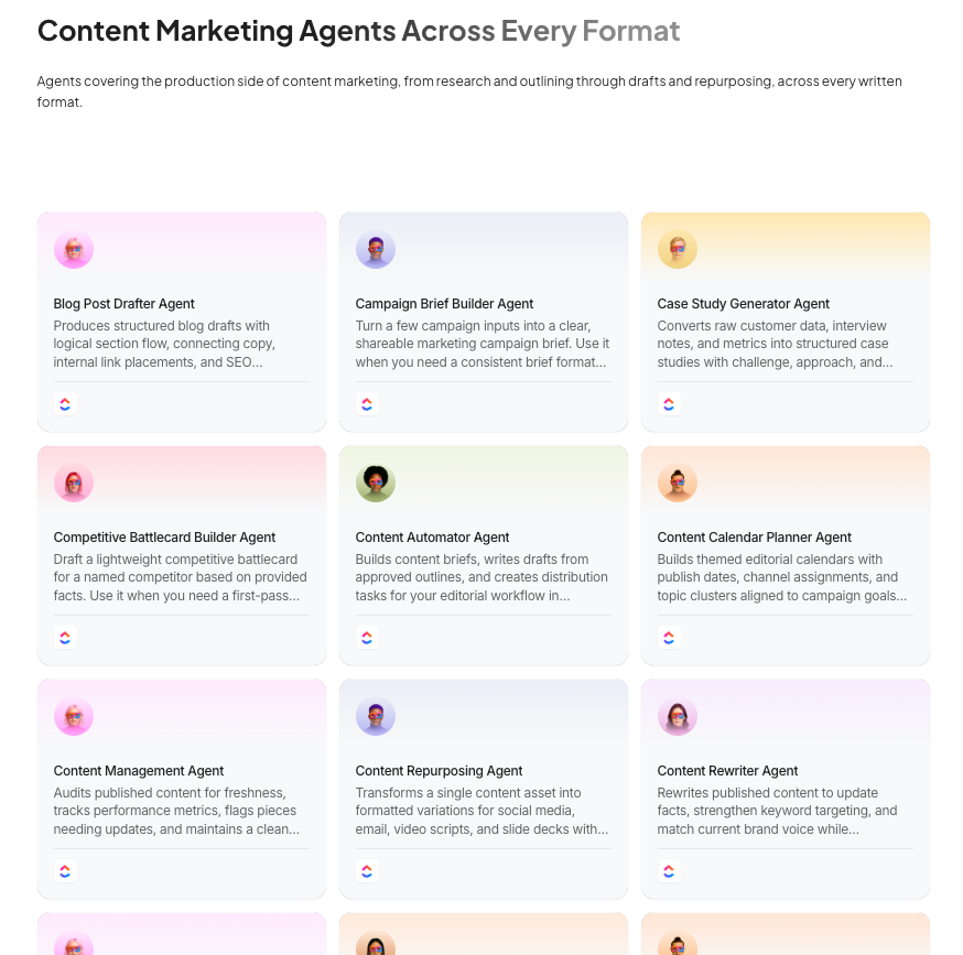 จัดการการตรวจสอบไวยากรณ์และกระบวนการทำงานของเนื้อหาทั้งหมดด้วย ClickUp AI agents: Olovka AI Alternatives