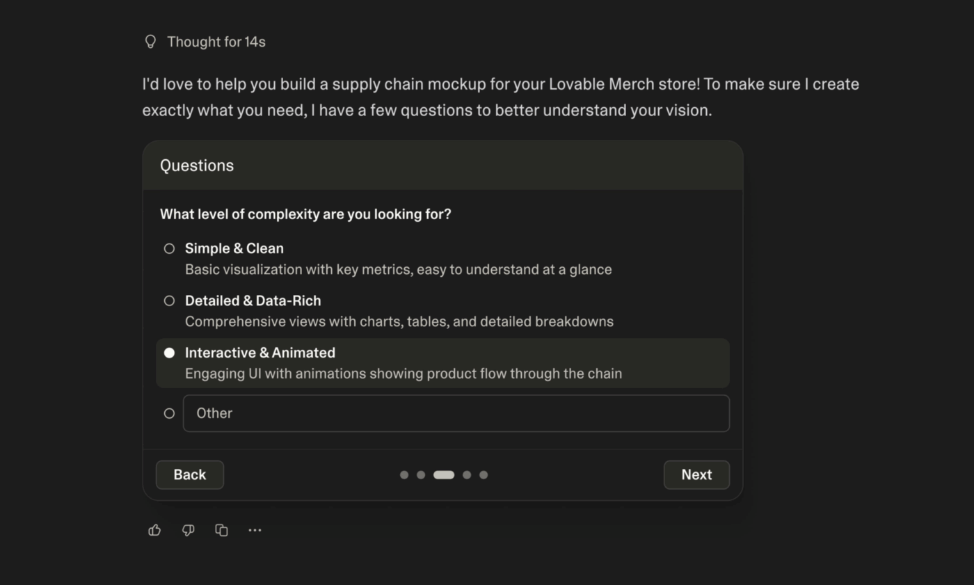 チャットモードにおけるLovable AIのコラボレーションワークスペースビュー