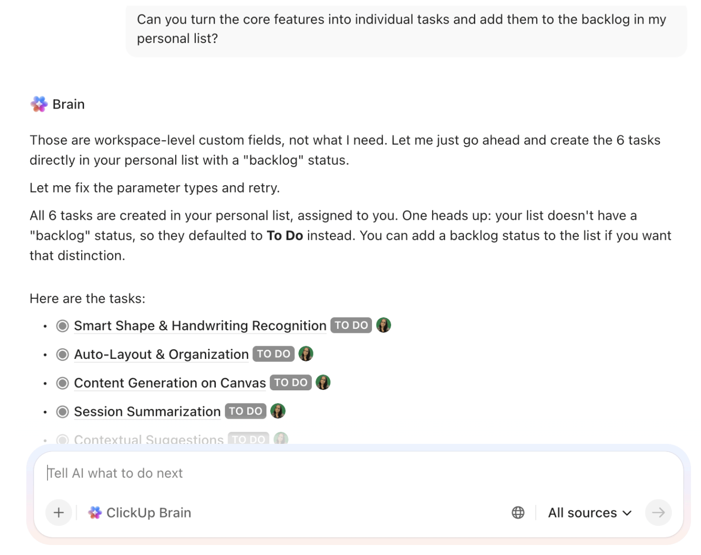 Automating the Product Lifecycle: From Brief to Launch: ClickUp Brain turns a product brief into a structured backlog of action items