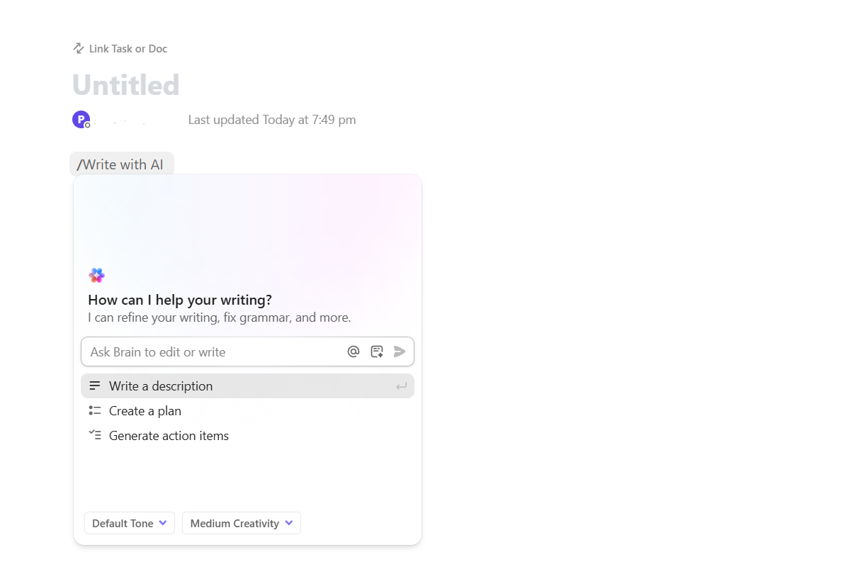 ClickUp Brain slash commands