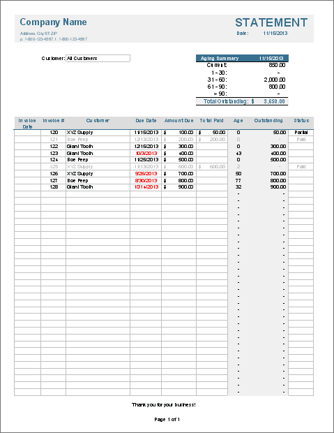 Invoice Tracking Template for Excel by Vertex42