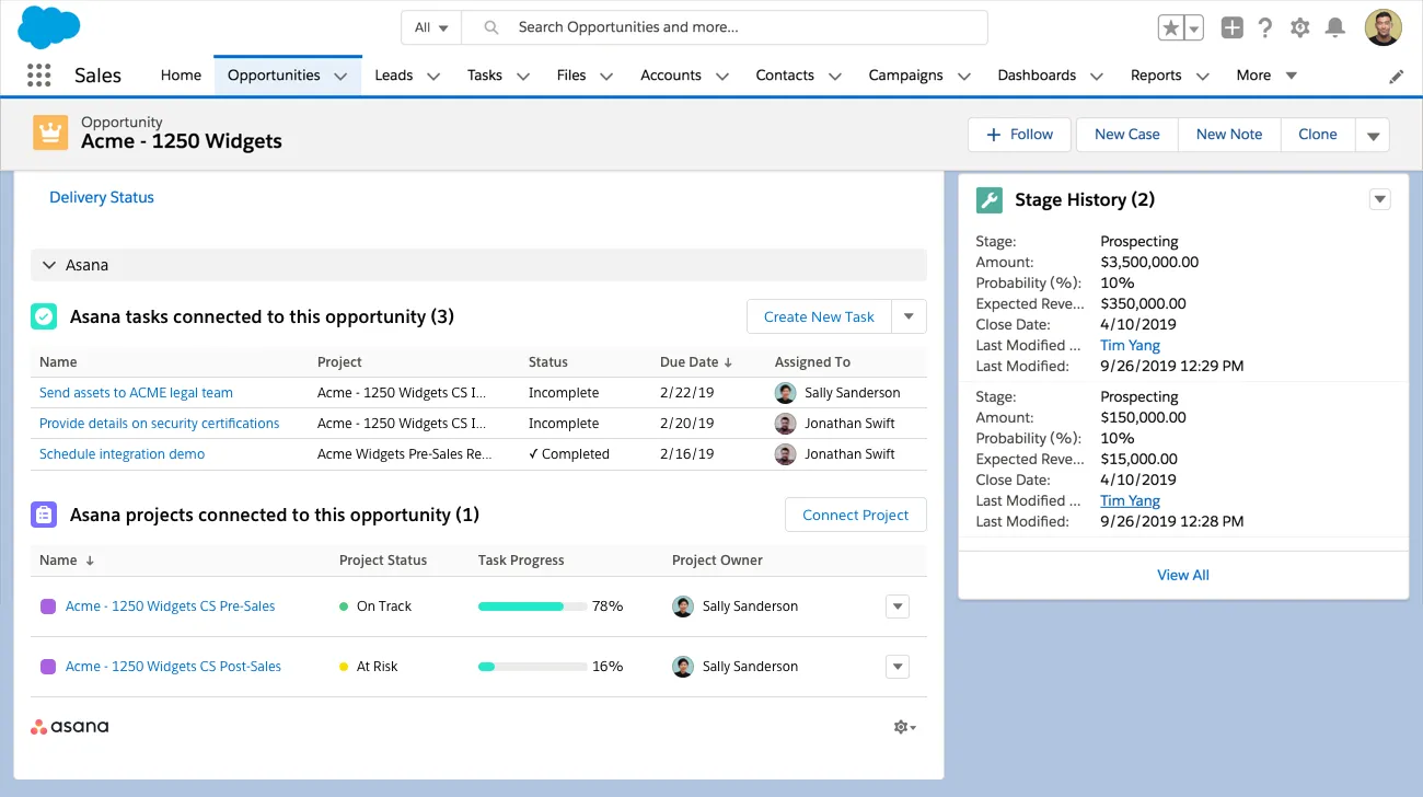via Asana: project management software that integrates with Salesforce
