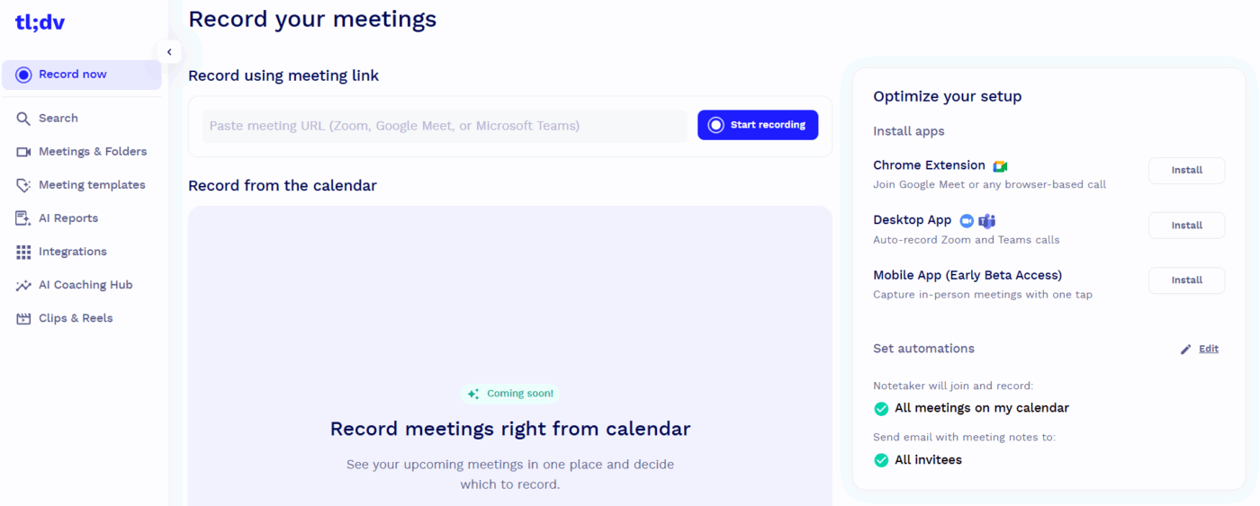 tl;dv (Best for recorded meeting highlights and multi-meeting intelligence)