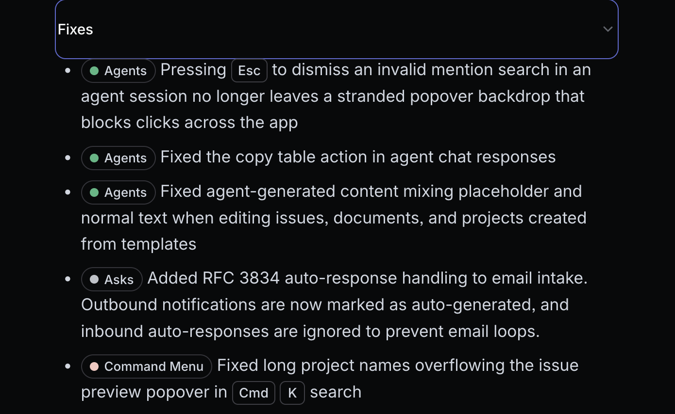 Release notes from Linear