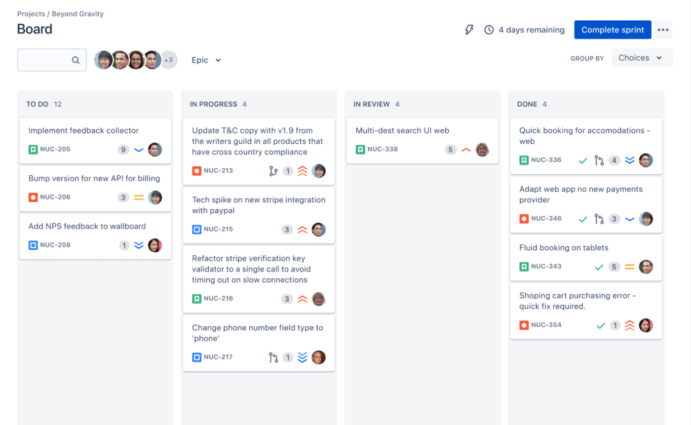 Linear issue board showing product development work, sprints, and engineering tasks