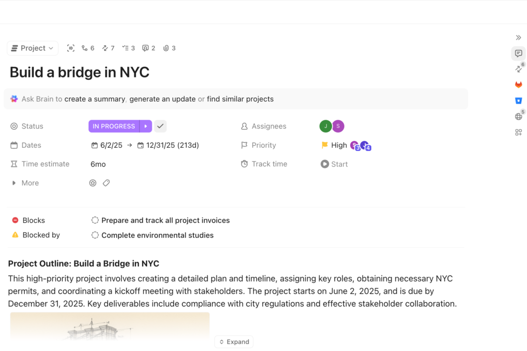 Create and manage project tasks with ClickUp Tasks