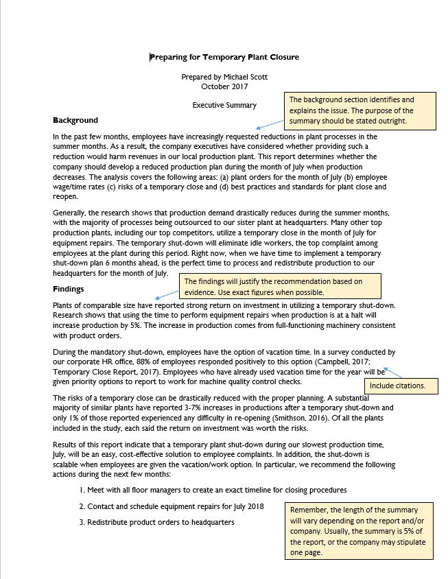 Example of executive summary