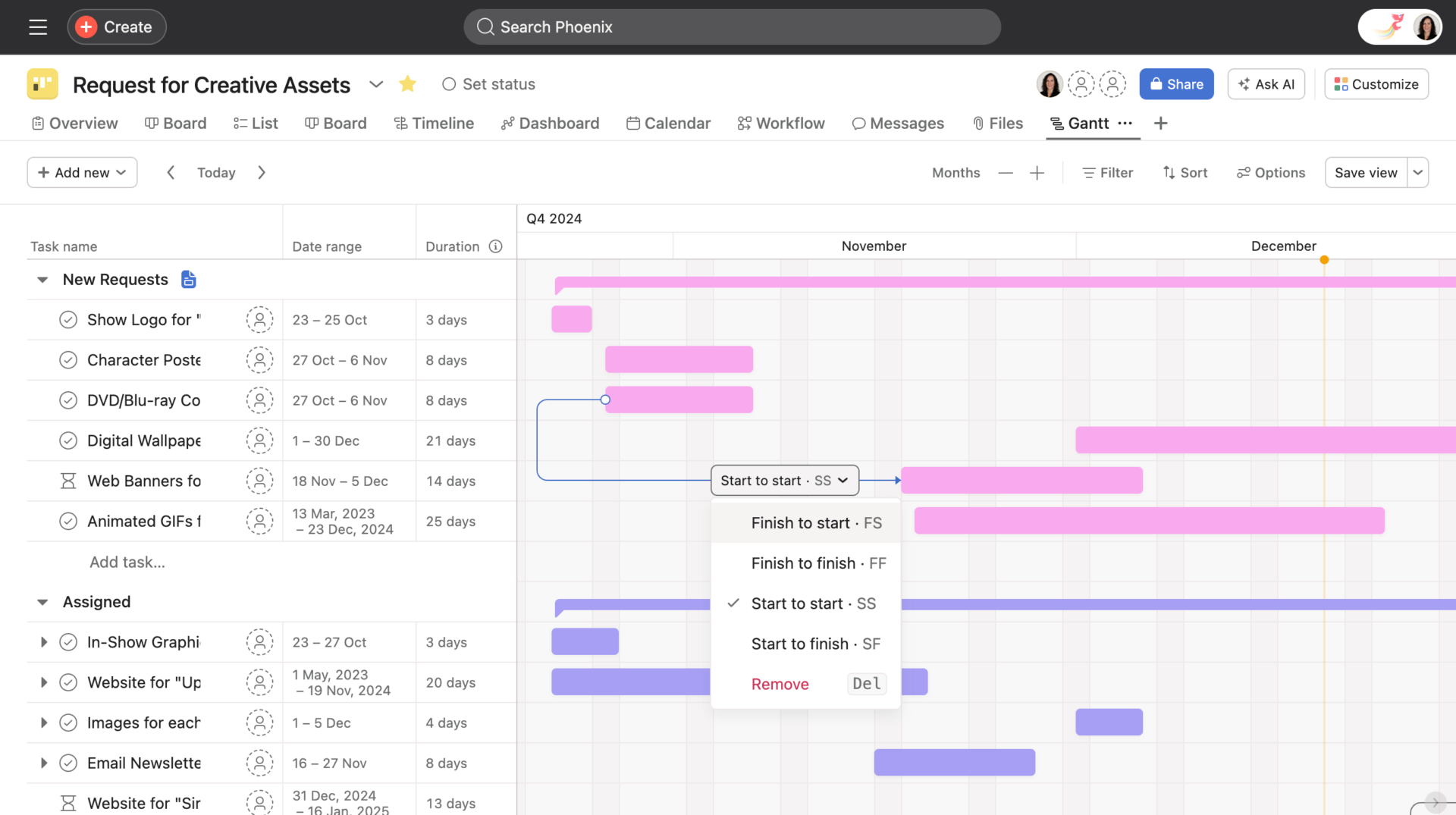 via Asana: best AI Gantt Chart software