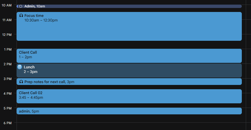 A sample of a freelancer's Google Calendar