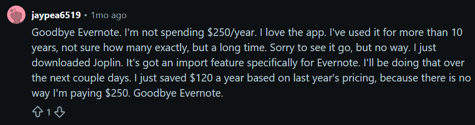 A long-time Evernote user switching to Joplin after the 2026 price change