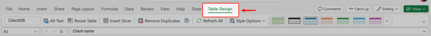 Use Table Design to format your data