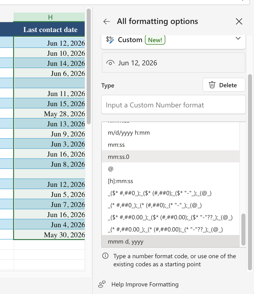 Choose one formatting identity for dates (and other numbers) in Excel: How to Create a Client Database in Excel