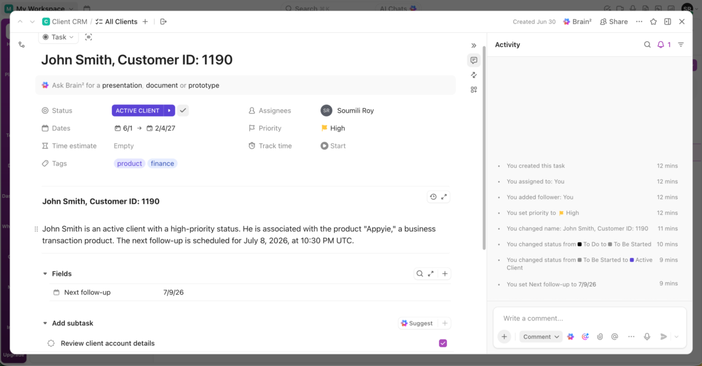 Add tasks, custom statuses and fields, AI-powered descriptions, tags, and much more with ClickUp