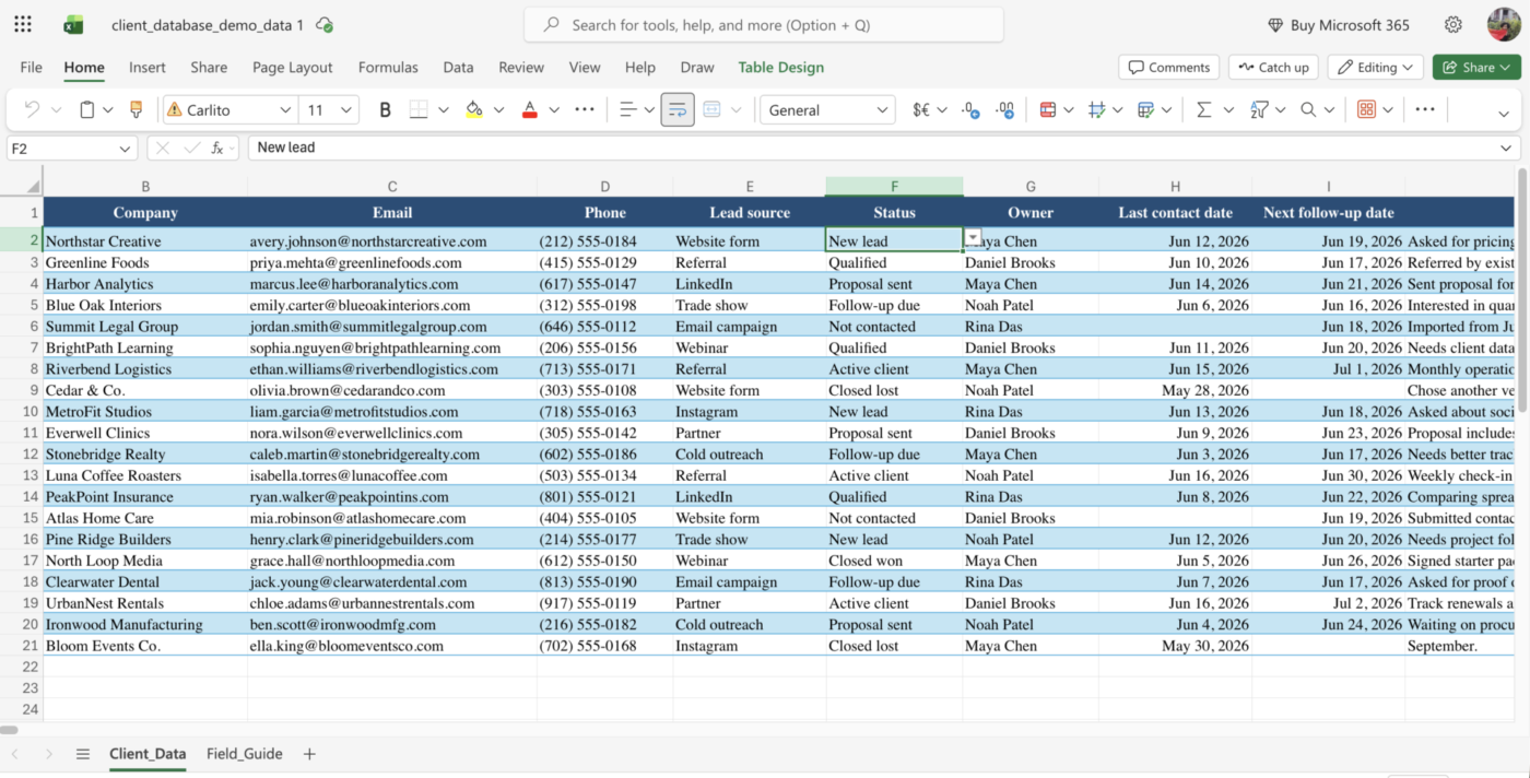 via Excel