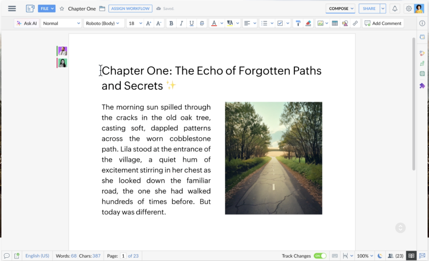 Draft documents with Zoho Writer's templates, approvals, and AI
