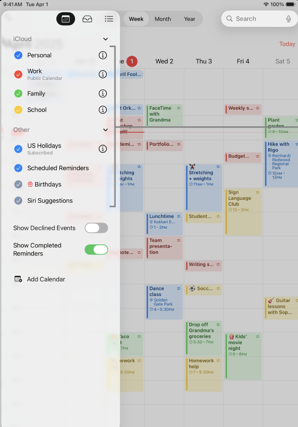 Layer personal, work, and family schedules with Apple Calendar