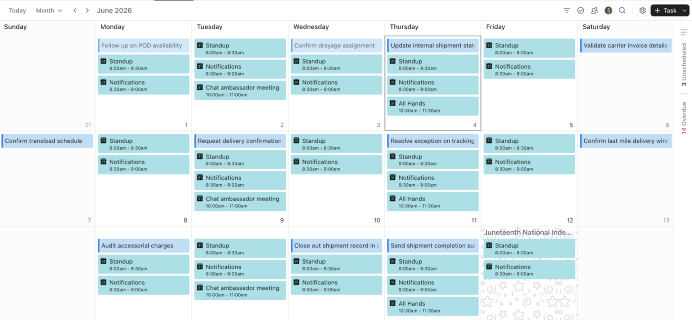 Schedule project tasks beside meetings with ClickUp Calendar and Planner