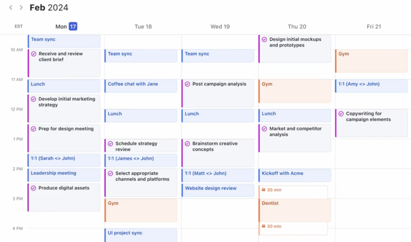 Auto-schedule deadline-driven tasks around meetings in Motion, a popular AI tool for Google Calendar