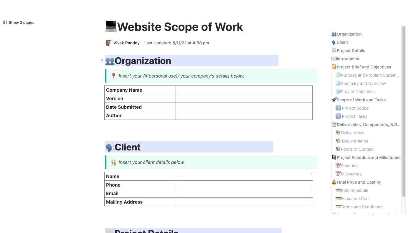 Example of Scope of Work by ClickUp