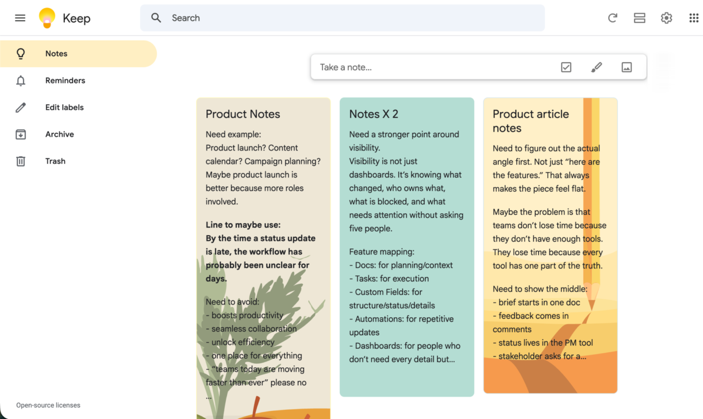 via Google Keep: Online sticky notes app