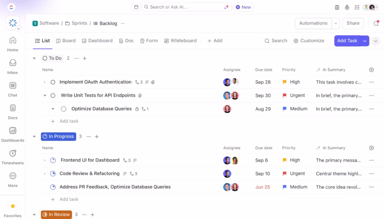 Manage unlimited members and core workflows with ClickUp’s Free Forever plan