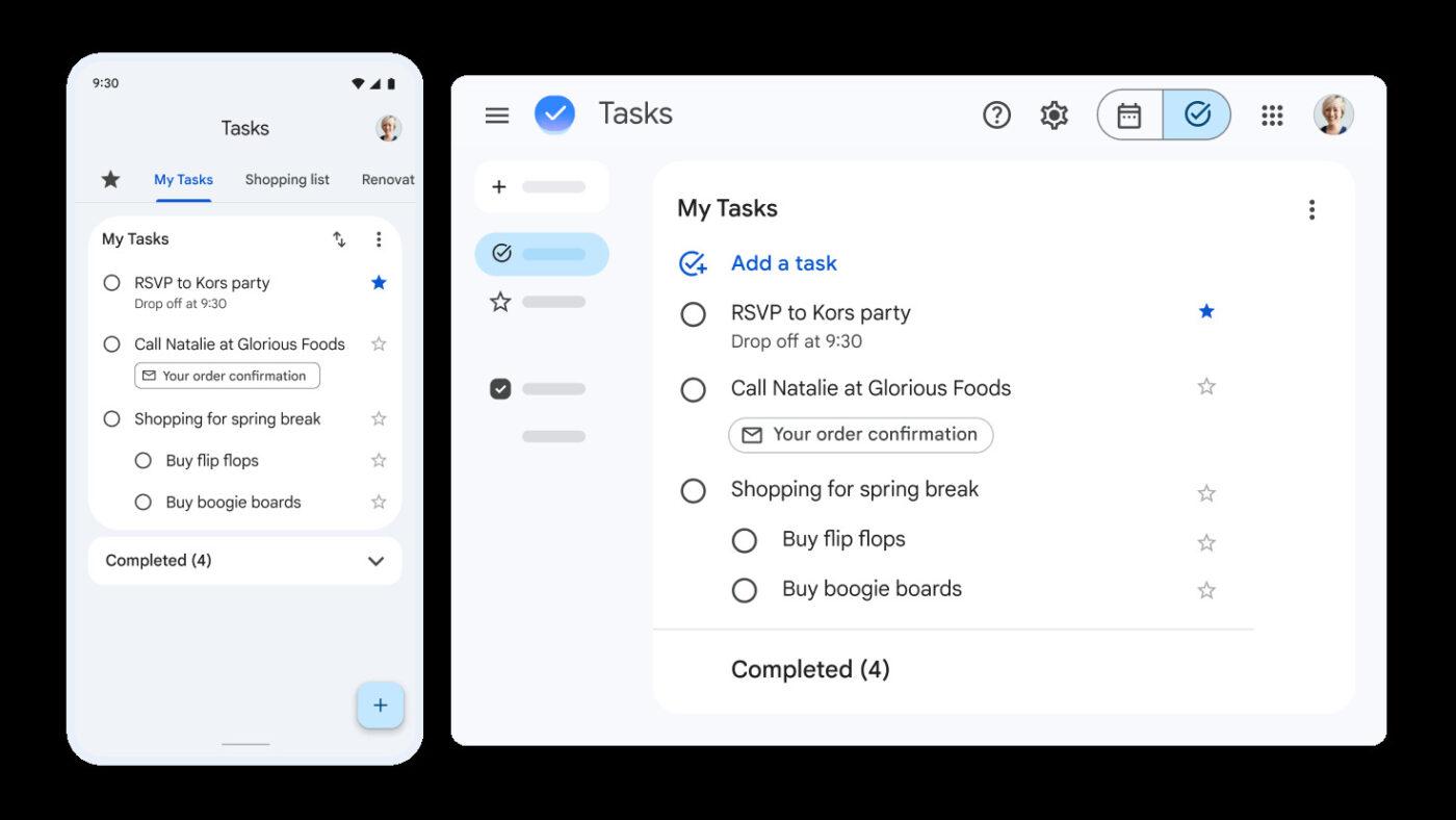 Tasks syncing across the desktop and phone because of the same Google Account