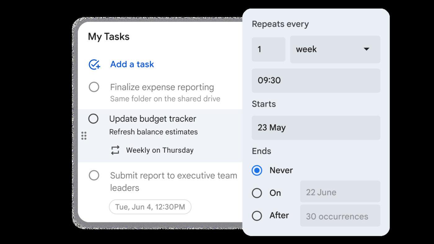 Set tasks to repeat automatically in Google Calendar