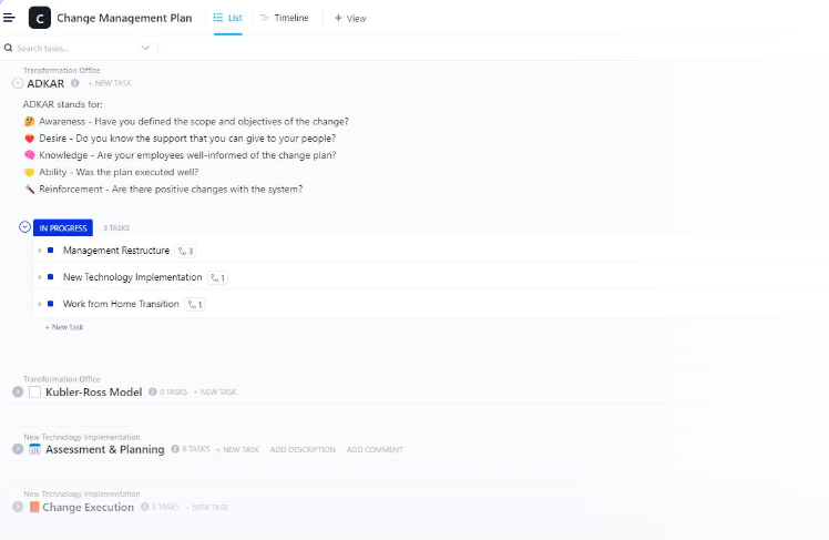 ClickUp Change Management Plan template