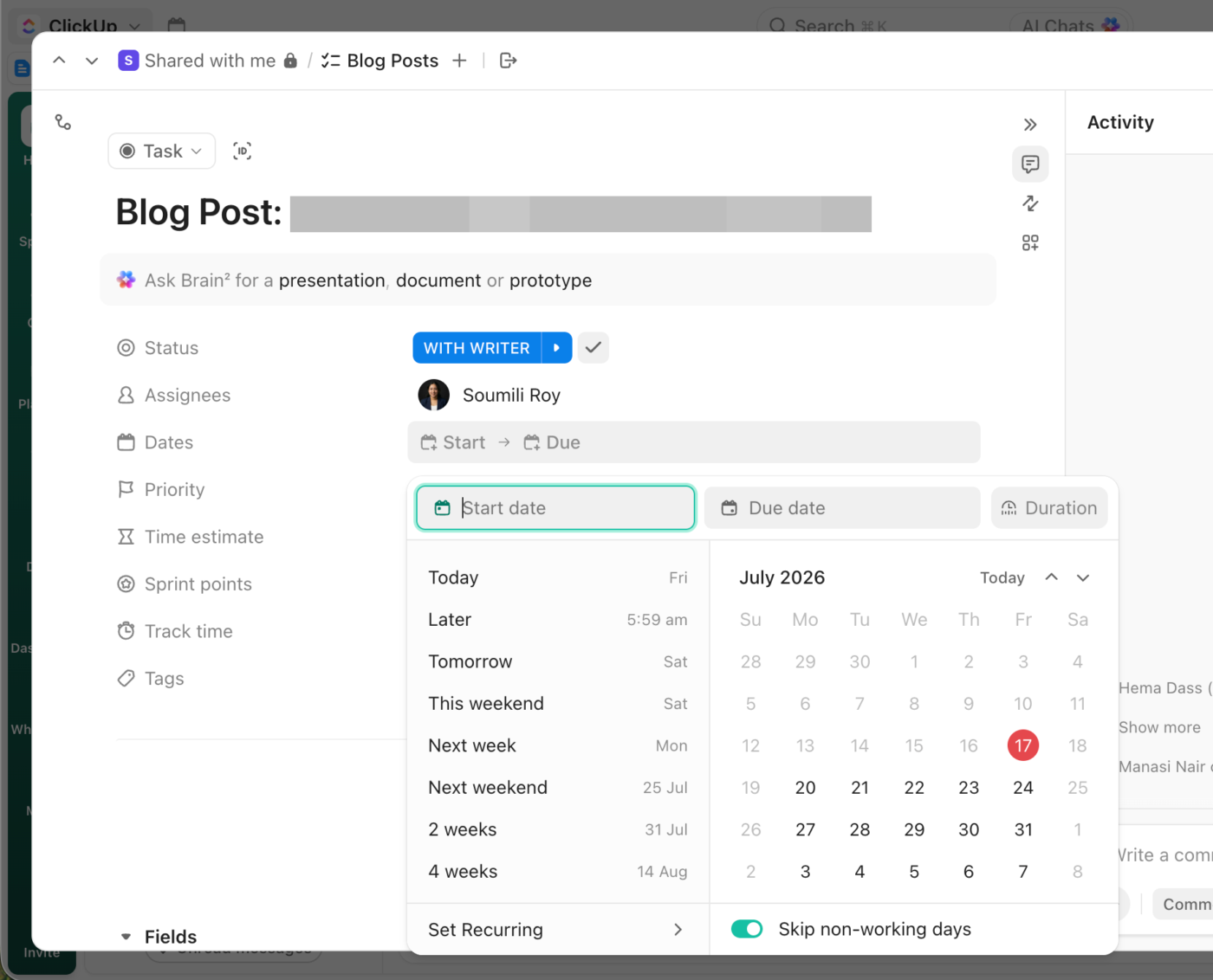 Track and map your due dates with ClickUp