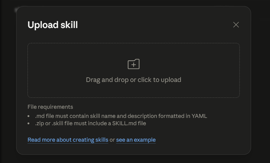 Uploading a Skills folder in Claude