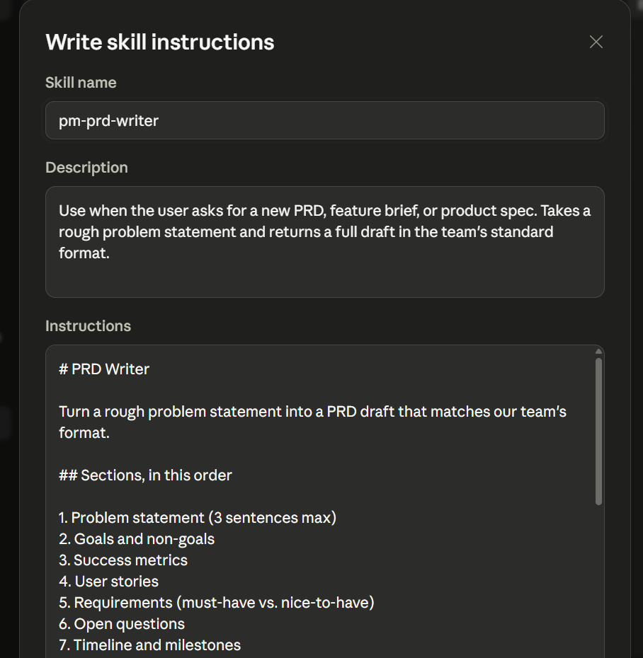 Claude Skills for generating a product requirements document