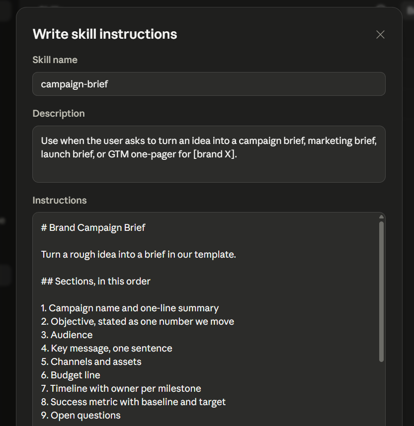 Campaign brief Claude Skills example