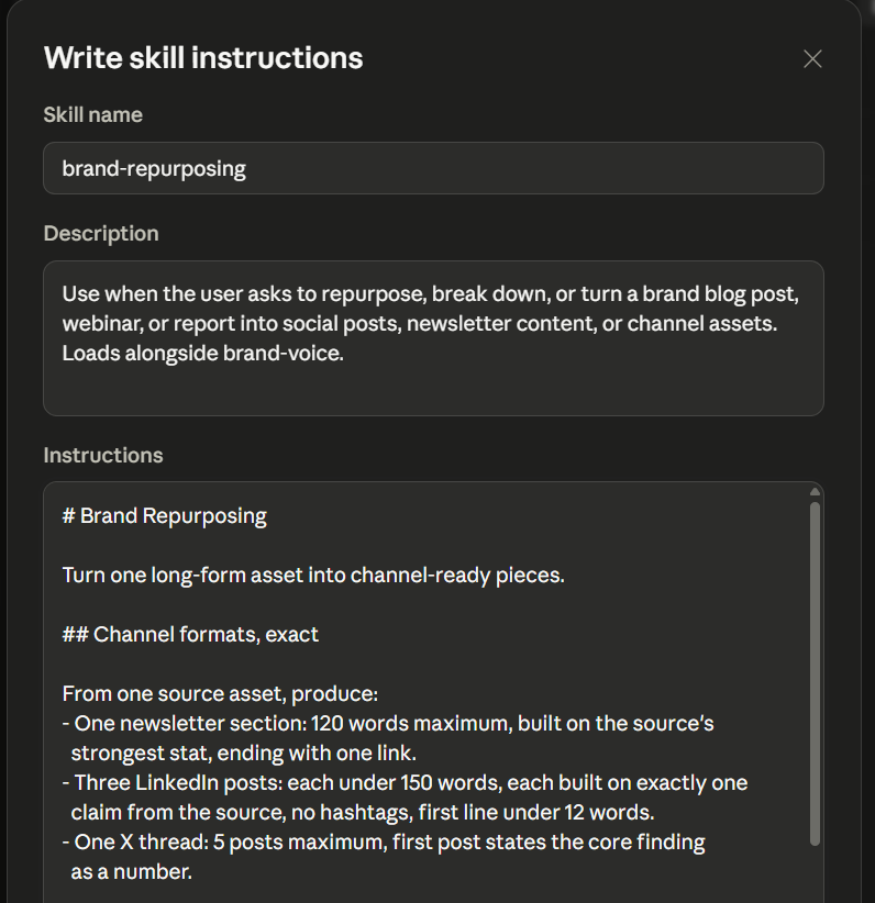 Repurposing Claude Skills example