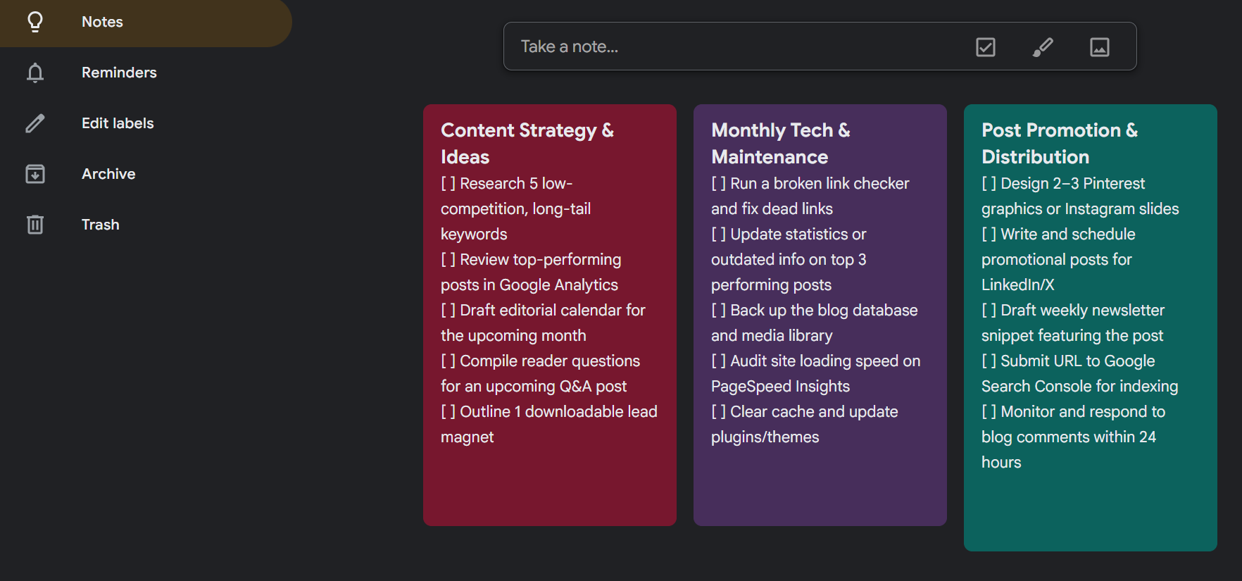 via Google Keep: Best Organization apps