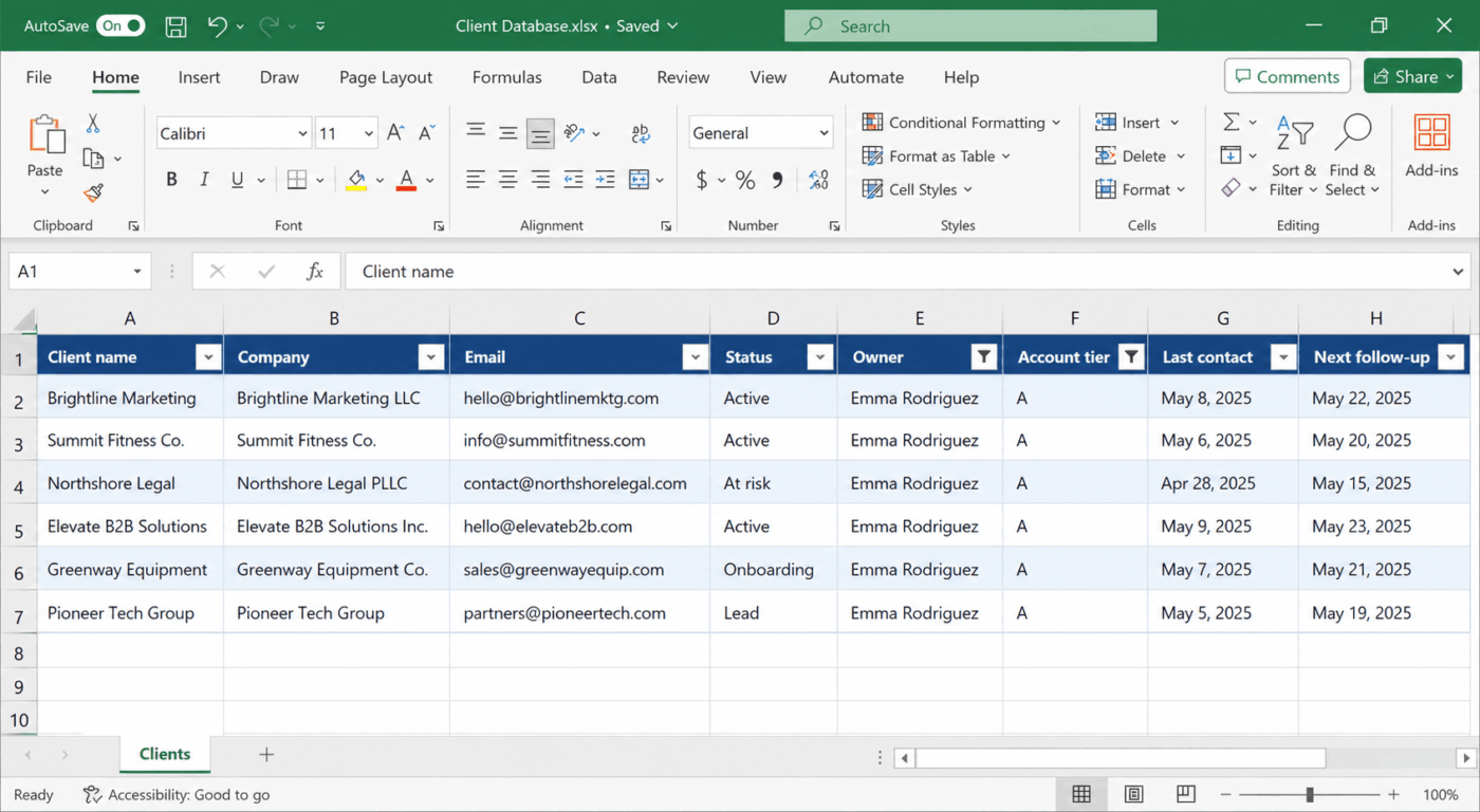 Excel database for a small agency
