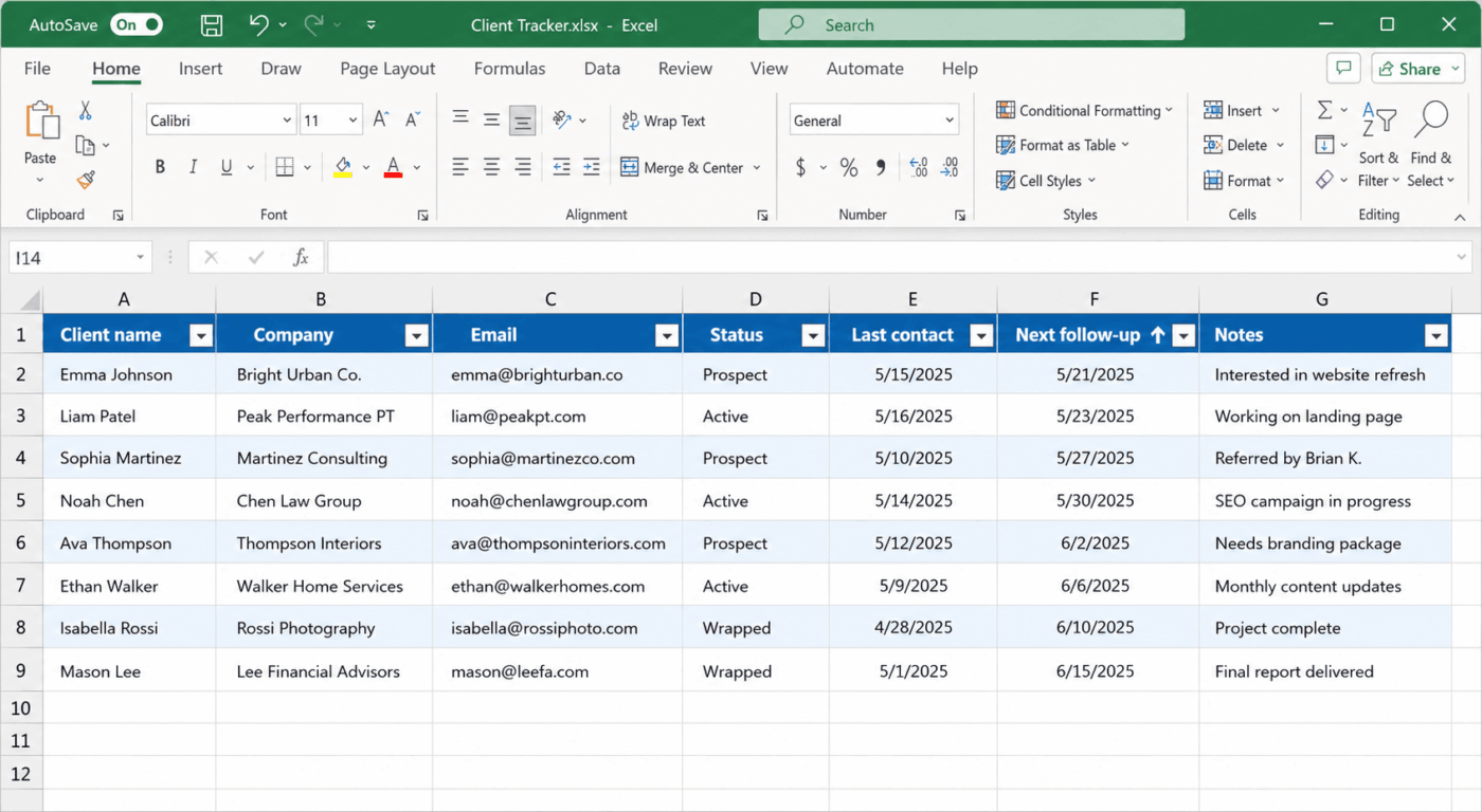 Excel database for a solo freelancer