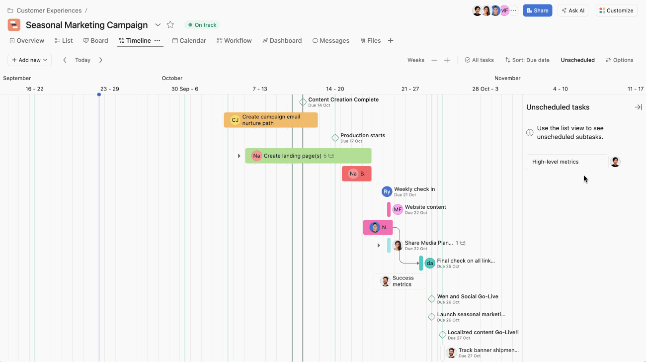 via Asana: project timeline software