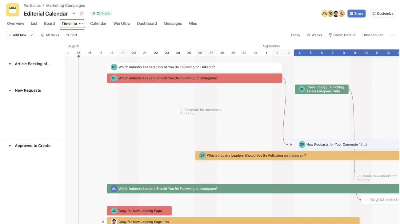 Asana for due date management